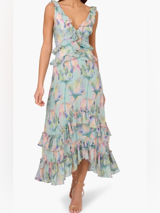 Adrianna Papell Dresses & Skirts - Adrianna Papell Pastel Floral High-Low Ruffle Skirt